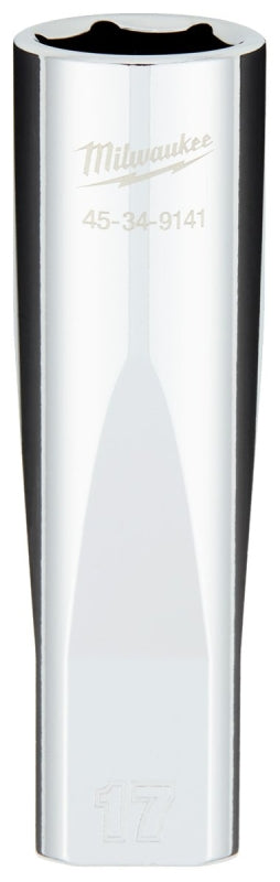 Milwaukee 45-34-9141 Socket, 17 mm Socket, Deep Socket, 1/2 in Drive, 6 -Point, Chrome Vanadium Steel, Chrome