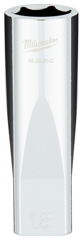 Milwaukee 45-34-9142 Socket, 18 mm Socket, Deep Socket, 1/2 in Drive, 6 -Point, Chrome Vanadium Steel, Chrome