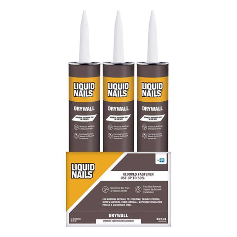 Liquid Nails DWP-24 Drywall Adhesive, Off-White, 28 oz Cartridge, Pack of 12