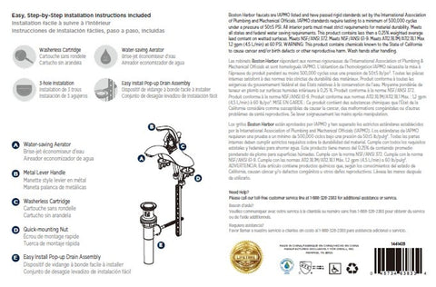 Boston Harbor F4510022CP-1 Lavatory Faucet, 1.2 gpm, 1-Faucet Handle, 3-Faucet Hole, Metal/Plastic, Chrome Plated