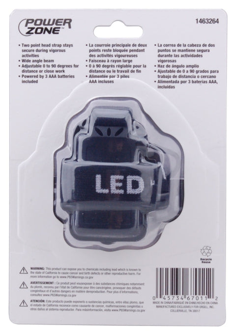 PowerZone 12300 Aluminum Swivel LED Headlight, AAA Battery, LED Lamp, 300 Lumens, 150 m Beam Distance, 3 hr Run Time