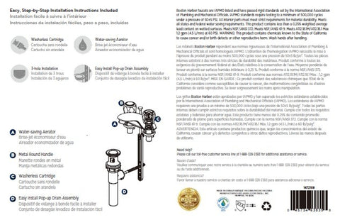 Boston Harbor F5120052CP Lavatory Faucet, 1.2 gpm, 2-Faucet Handle, 3-Faucet Hole, Metal/Plastic, Chrome Plated