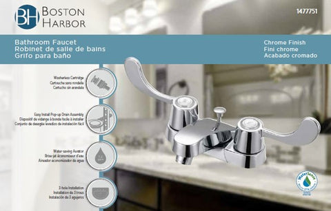 Boston Harbor F5120005CP Lavatory Faucet, 1.2 gpm, 2-Faucet Handle, 3-Faucet Hole, Metal/Plastic, Chrome Plated