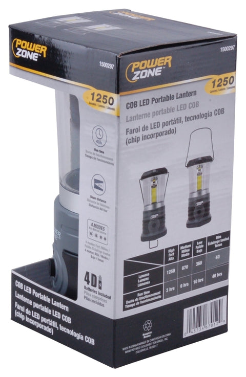 PowerZone 63992 Portable Lantern, D Battery, D Battery, LED Lamp, 1250 Lumens, 25 m Beam Distance, 40 hrs Run Time