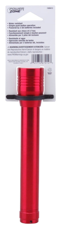PowerZone 12164S Flashlight, AA Battery, LED Lamp, 150 Lumens, 60 m Beam Distance, 1.5 hrs Run Time, Red