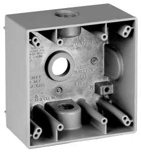 Teddico/Bwf 2504-1 Outlet Box, 2-Gang, 4-Knockout, 4-1/2 in, Metal, Gray, Powder-Coated