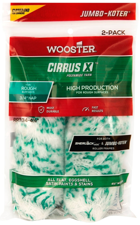 Wooster RR334-4 1/2 Mini Roller Cover, 3/4 in Thick Nap, 4-1/2 in L, Fabric Cover, Green/White