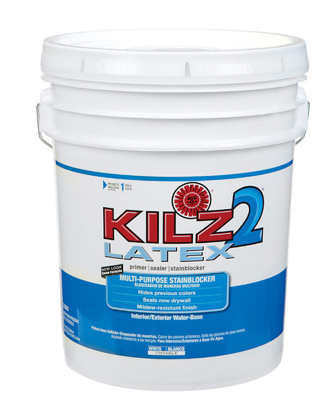 Kilz 2 Latex Water-Based Interior and Exterior Primer and Sealer 5 gal. White Mildew-Resistant