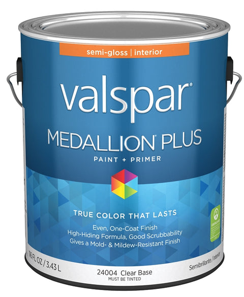 Valspar Medallion Plus 2700 028.0024004.007 Latex Paint, Acrylic Base, Semi-Gloss Sheen, Clear Base, 1 gal, Pack of 4