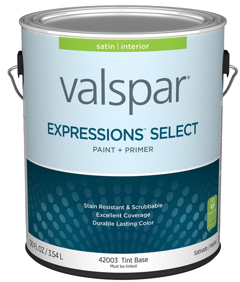 Valspar Expressions Select 4200 028.0042003.007 Latex Paint, Acrylic Base, Satin Sheen, Tint Base, 1 gal, Pack of 4