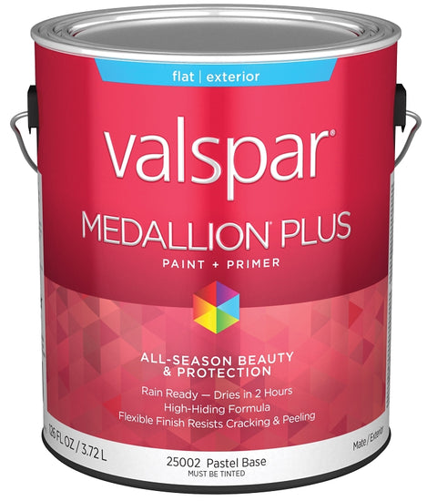 Valspar Medallion Plus 2500 028.0025002.007 Latex Paint, Acrylic Base, Flat Sheen, Pastel Base, 1 gal, Plastic Can, Pack of 4