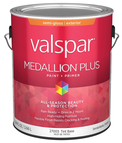 Valspar Medallion Plus 2600 028.0027003.007 Latex Paint, Acrylic Base, Semi-Gloss Sheen, Tint Base, 1 gal, Pack of 4