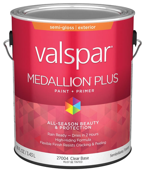 Valspar Medallion Plus 2600 028.0027004.007 Latex Paint, Acrylic Base, Semi-Gloss Sheen, Clear Base, 1 gal, Pack of 4