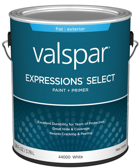 Valspar Expressions Select 4400 028.0044000.007 Latex Paint, Acrylic Base, Flat Sheen, White Base, 1 gal, Pack of 4
