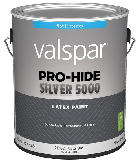 Valspar Pro-Hide Silver 5000 7100 028.0071002.007 Latex Paint, Water Base, Flat, Pastel Base, 1 gal, Pack of 4