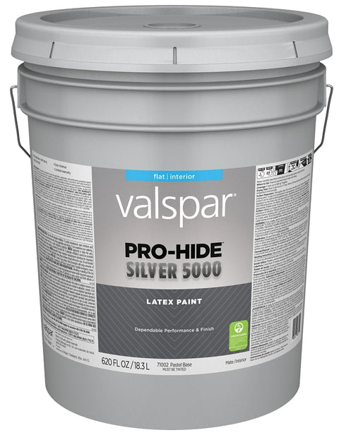 Valspar Pro-Hide Silver 5000 7100 028.0071002.008 Latex Paint, Water Base, Flat, Pastel Base, 5 gal