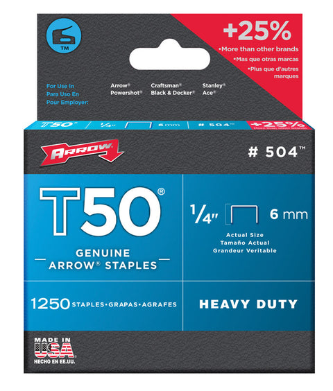 Arrow T50 Wide Heavy Duty Staples Gray 1/4 in. L