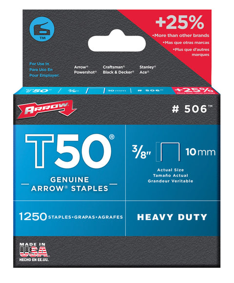 Arrow T50 Wide Heavy Duty Staples Gray 3/8 in. L