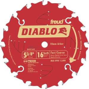 Diablo D0516X Circular Saw Blade, 5-3/8 in Dia, 0.393 in Arbor, 16-Teeth, Carbide Cutting Edge