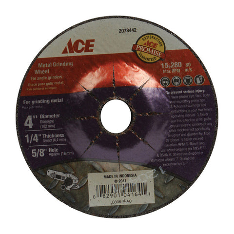 Ace Metal Grinding Wheel 4 in. Dia. x 1/4 in. thick x 5/8 in.