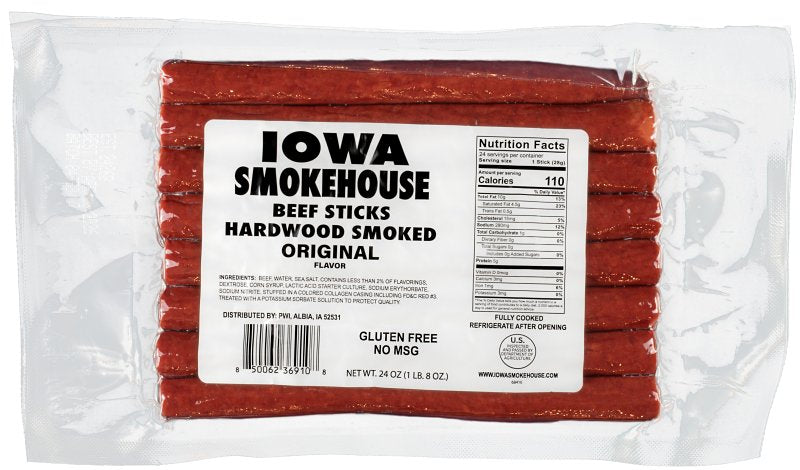 Iowa Smokehouse IS-BS24O Beef Snack, Stick, Hardwood Smoked Original ...