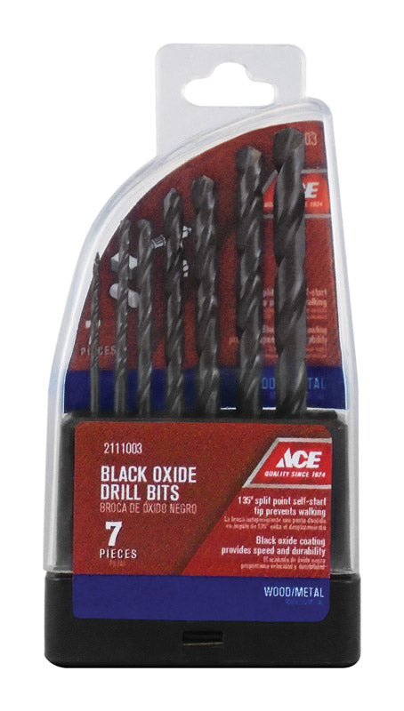Ace Black Oxide Reduced Multi Size Dia. Drill Bit 7 pc.