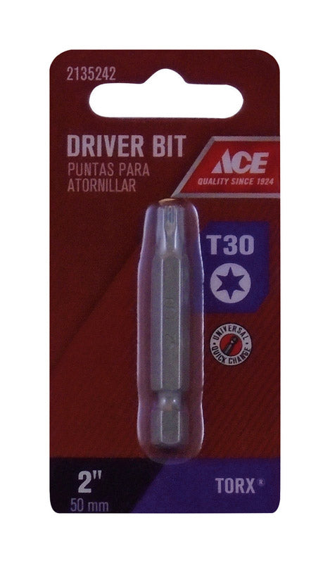 Ace T30 Torx Screwdriver Bit 1/4 in. Dia. x 2 in. L 1 pc.