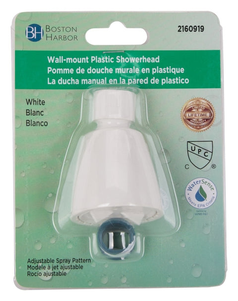Boston Harbor S1210201WH Shower Head, 1.75 gpm, 1/2-14 NPT Connection, Threaded, ABS, White, 8 in L, 12 in W