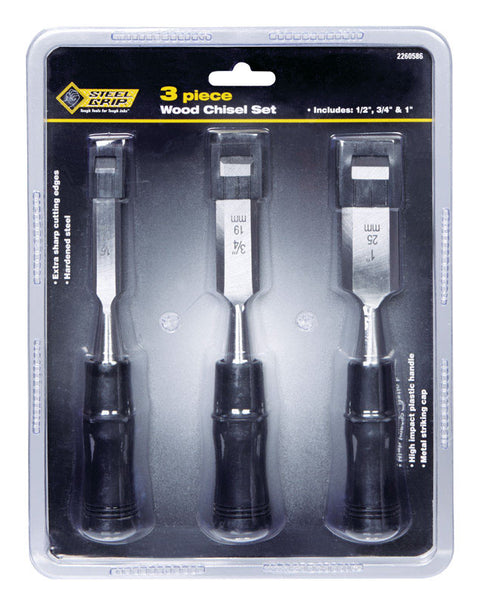 Steel Grip 1/2 in. W x 1/2 in. L Hardened Steel Wood Chisel Set 3 pc.