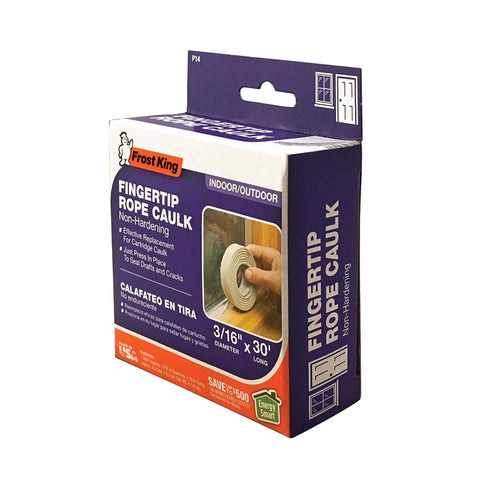Frost King P14H Fingertip Rope Caulk, 30 ft L, Vinyl, Gray