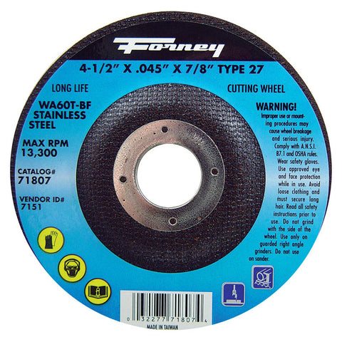 Forney Metal Cut-Off Wheel 4-1/2 in. Dia. x .045 in. thick x 7/8 in.