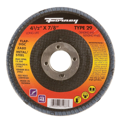 Forney 4-1/2 in. Dia. x 7/8 in. Blue Zirconia Flap Disc 80 Grit