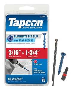 Tapcon 28355 Concrete Screw Anchor, T25 Screw, 3/16 in Dia, 1-3/4 in L, Steel, Climaseal, 75/PK