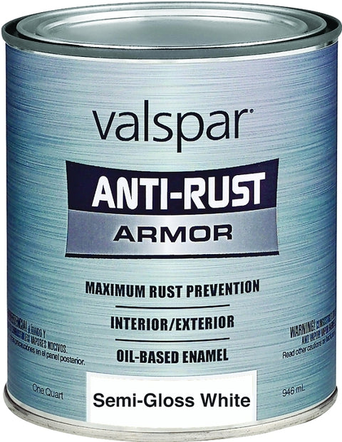 Valspar Armor 044.0021841.005 Enamel Paint, Oil Base, Semi-Gloss Sheen, White, 1 qt, Can, 400 sq-ft/gal Coverage Area