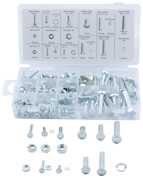 ProSource 61465 Nut and Bolt Assortment, Carbon Steel, Zinc, 240-Piece