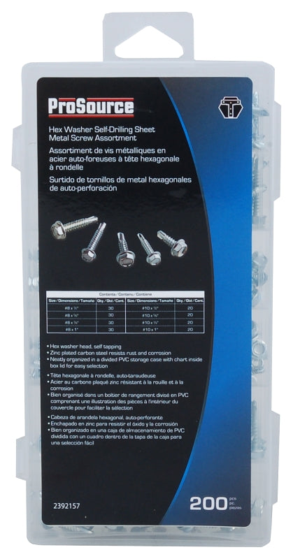 ProSource 61450 Screw Assortment, Carbon Steel, Zinc, 240-Piece