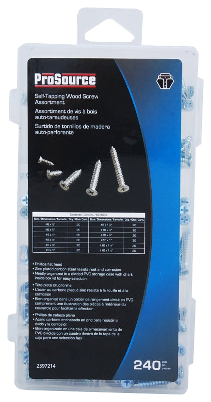 ProSource 61416 Screw Assortment, Carbon Steel, Zinc, 240-Piece