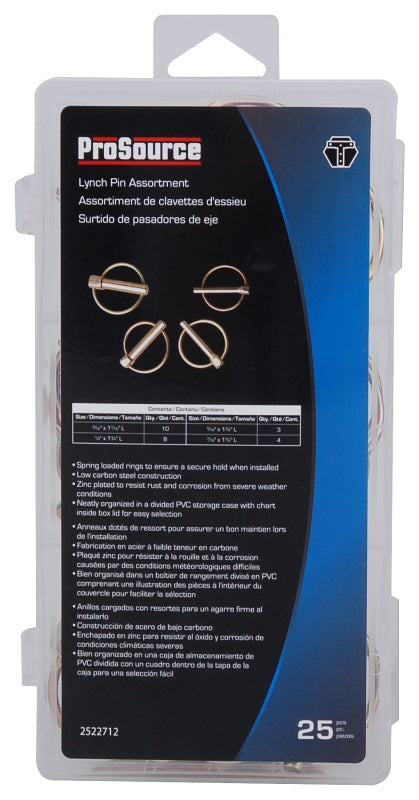 ProSource 61213 Lynch Pin Assortment, Steel, Zinc, 25-Piece