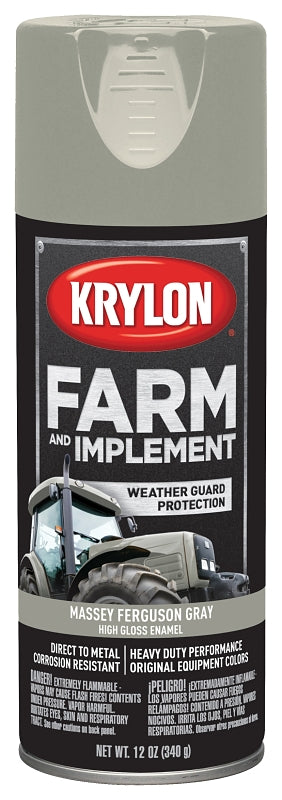 Krylon K01938000 Farm Equipment Spray, High-Gloss, Massey Ferguson Gray, 12 oz, Pack of 6