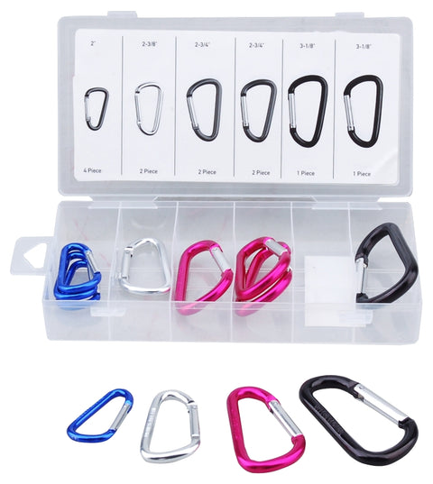 ProSource 61582 D-Ring Snap Carabiner Assortment, Aluminum, Anodized, 12-Piece