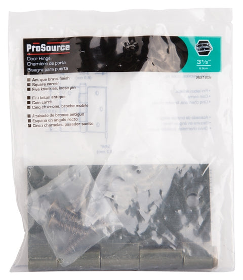 ProSource 20338ABX Square Corner Door Hinge, Steel, Antique Brass, Loose Pin, 180 deg Range of Motion
