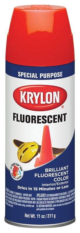Krylon K03101007 Fluorescent Spray Paint, Gloss, Orange/Red, 11 oz, Can