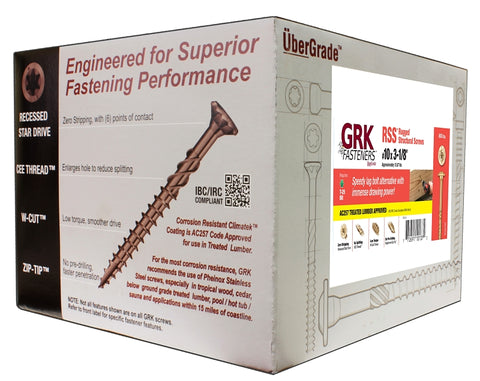 GRK Fasteners RSS 10137 Structural Screw, #10 Thread, 3-1/8 in L, Washer Head, Star Drive, Steel, 800 BX
