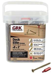 GRK Fasteners DECK ELITE 10802 Deck Screw, #8 Thread, 2 in L, Coarse, W-Cut Thread, Bugle Head, Steel, Polymer, 700/PK