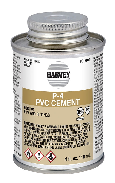 Harvey 018100-24 Solvent Cement, 4 oz Can, Liquid, Clear