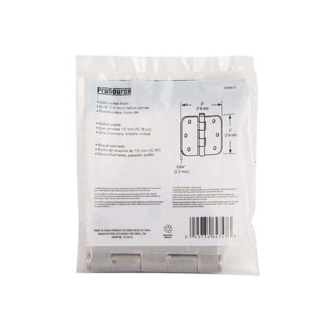 ProSource LR-702-PS Door Hinge, Steel, Satin Nickel, Loose Pin, 180 deg Range of Motion, Screw Mounting