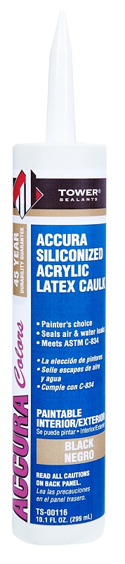 Tower Sealants ACCURA TS-00116 Silicone Caulk, Black, 7 to 14 days Curing, 40 to 140 deg F, 10.1 fl-oz Tube, Pack of 12
