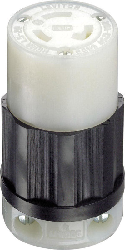 Leviton Industrial Nylon Grounding Locking Connector L5-20R 16-10 AWG 2 Pole, 3 Wire Black/Wh