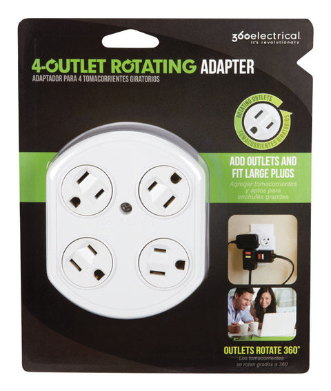 360 Electrical Grounded 4-Outlet Adapter White 15 amps 120 volts 1 pk
