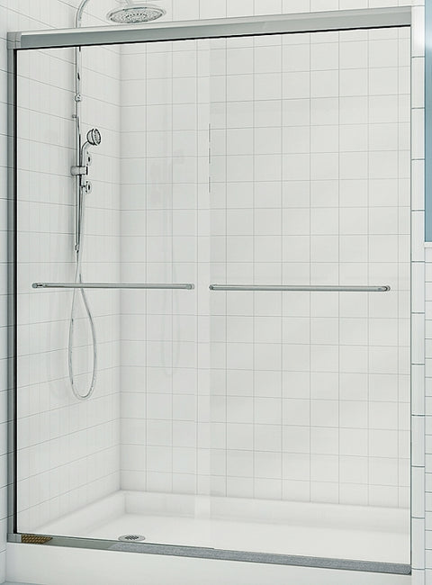 Maax Aura 135663-900-084 Sliding Shower Door, Chrome Frame, Clear Glass, Tempered Glass, Semi Frame, 2-Panel, Glass
